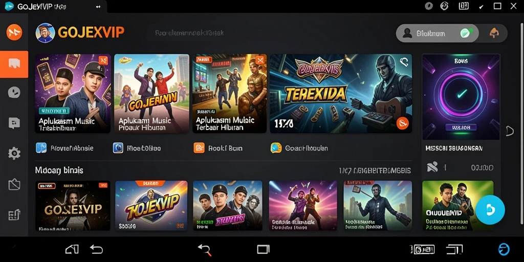 Screenshot gameplay GOJEKVIP menampilkan antarmuka aplikasi musik yang atraktif.