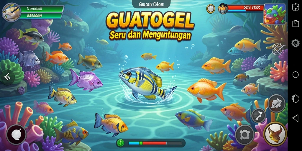 Tampilan seru gameplay GUATOGEL saat menembak ikan.