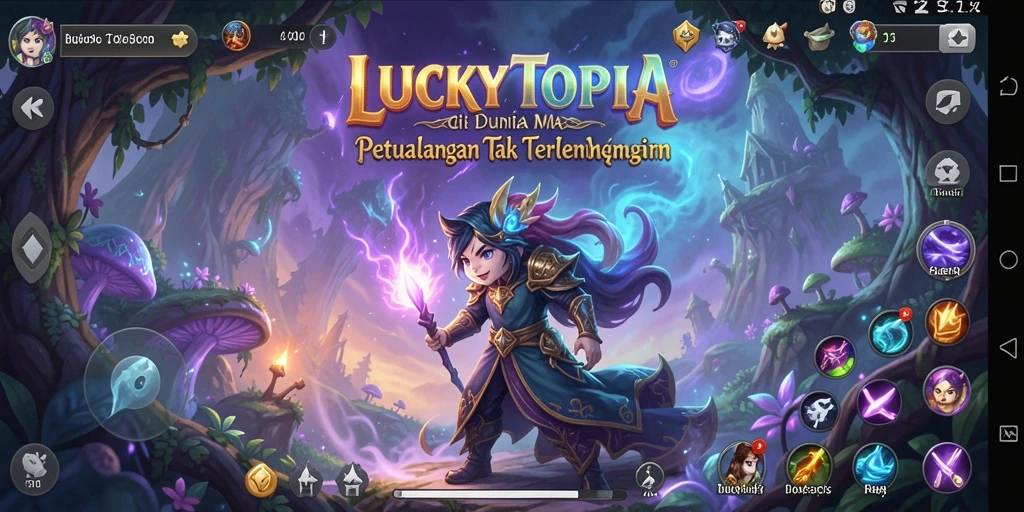 Screenshot gameplay <strong>LUCKYTOPIA</strong> yang menampilkan petualangan seru dan tantangan.