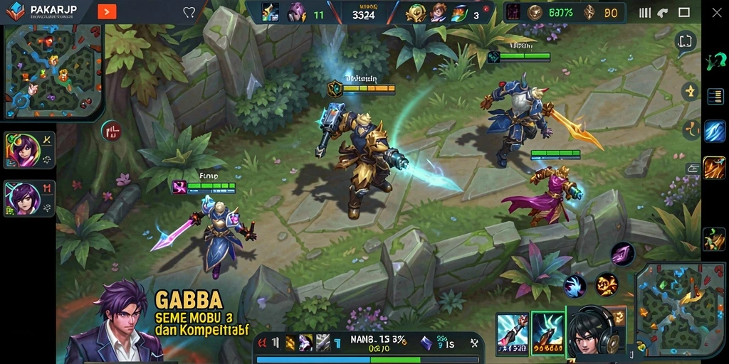 Tampilan gameplay seru PAKARJP dalam pertarungan MOBA.