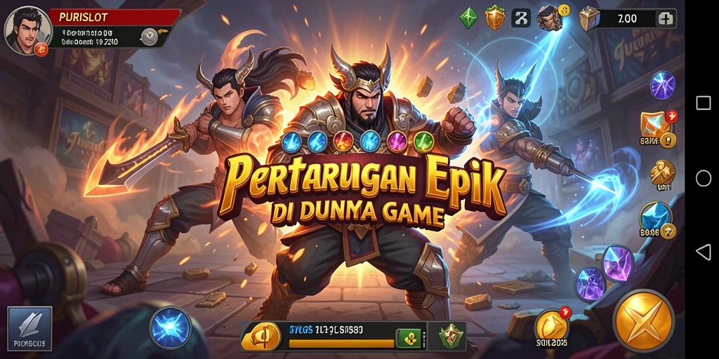 Tampilan screenshot utama PURISLOT dengan aksi pertarungan yang seru.