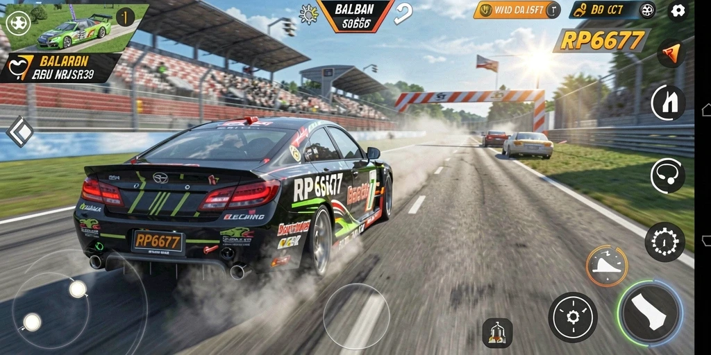 Tangkapan layar gameplay balapan seru di RP6677 dengan grafik yang menakjubkan.