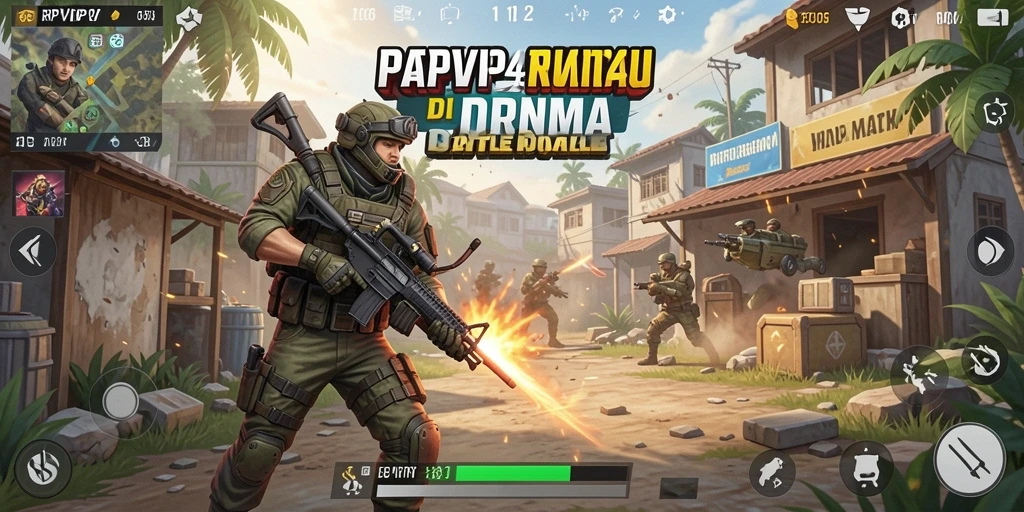 Gameplay RPVIP4 yang seru dan penuh aksi di arena Battle Royale.