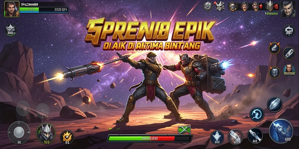 Screenshot gameplay SPACEMAN88 menampilkan pertempuran luar angkasa yang mendebarkan.